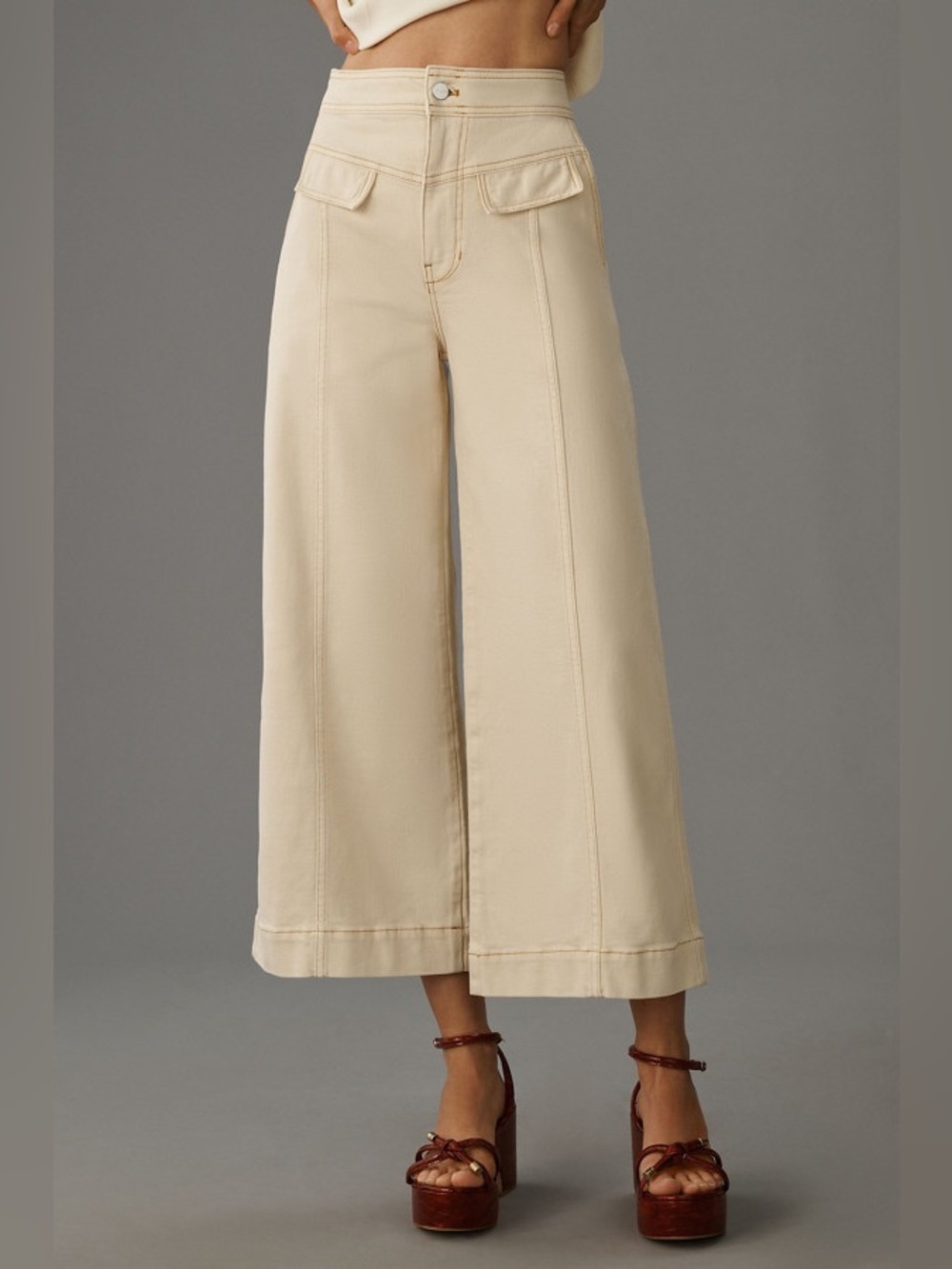 Pilcro by Anthropologie High-Rise Crop Wide-Leg Utility Jeans in Neutral - 26